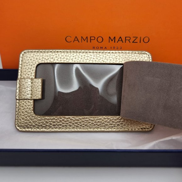 Campo Marzio Designer Pebbled Luxury Leather Luggage Tag- gold - Picture 2 of 7